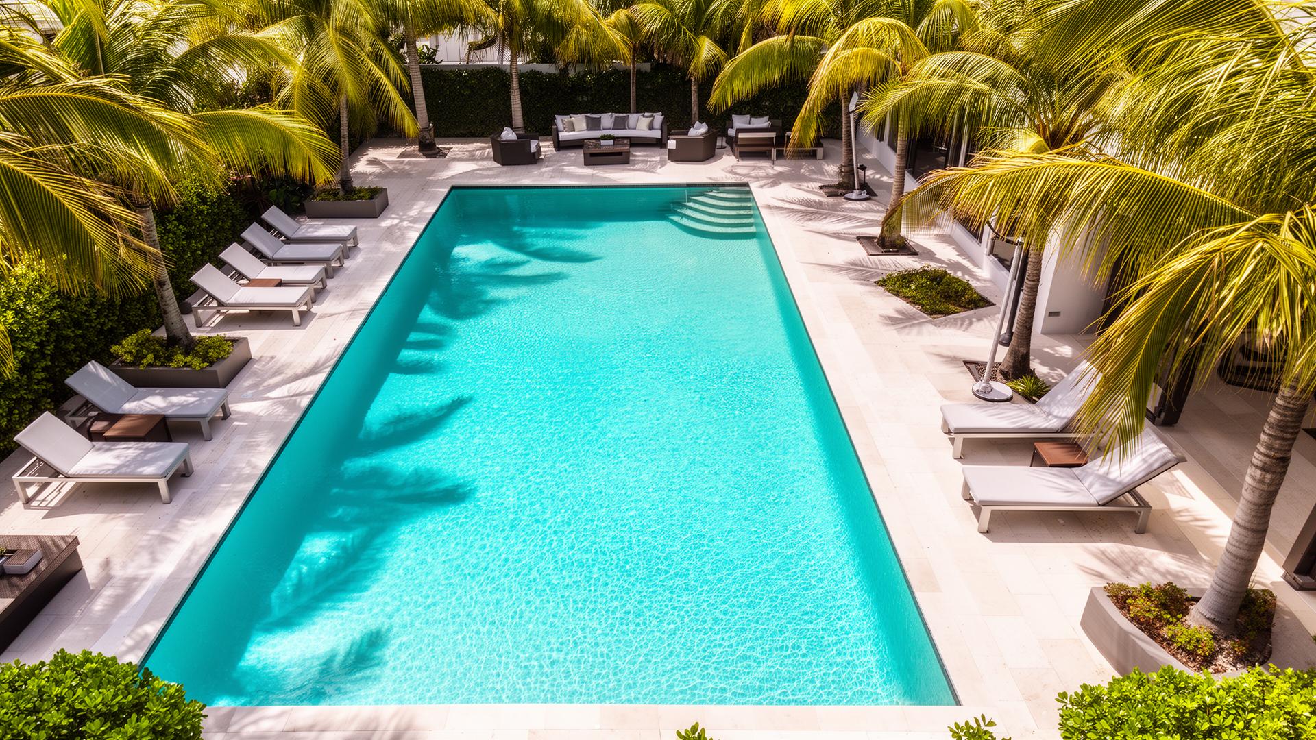 Crystal clear pool in a South Florida backyard